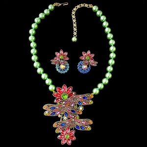 Heidi Daus Green and Multicolor Floral Necklace Set